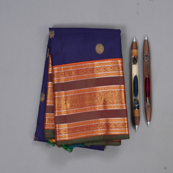 Hayagrivas Blue Kanjivaram Silk Saree with Mandhalir Border - BBD271E1-1