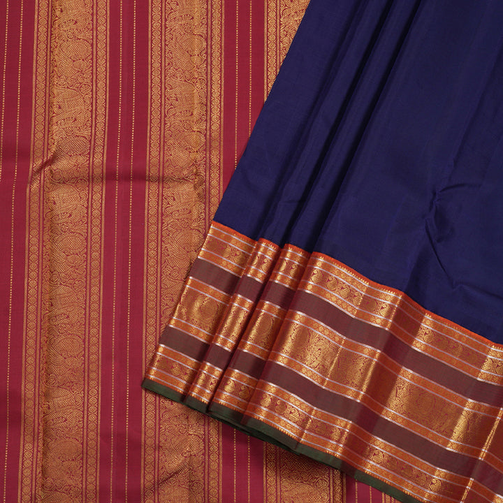 Hayagrivas Blue Kanjivaram Silk Saree with Mandhalir Border - BBD271E1-1