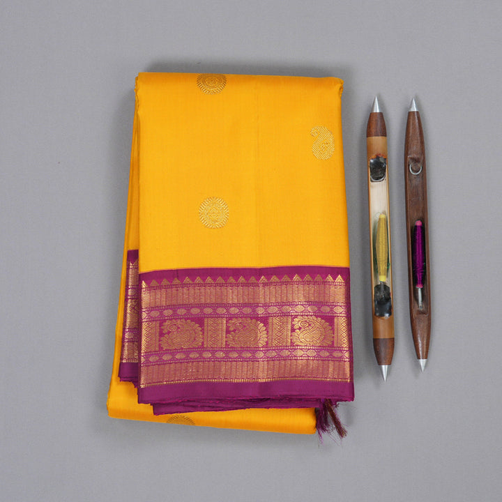 Hayagrivas Yellow Kanjivaram Silk Saree with Pink Border - BBD276E4-1