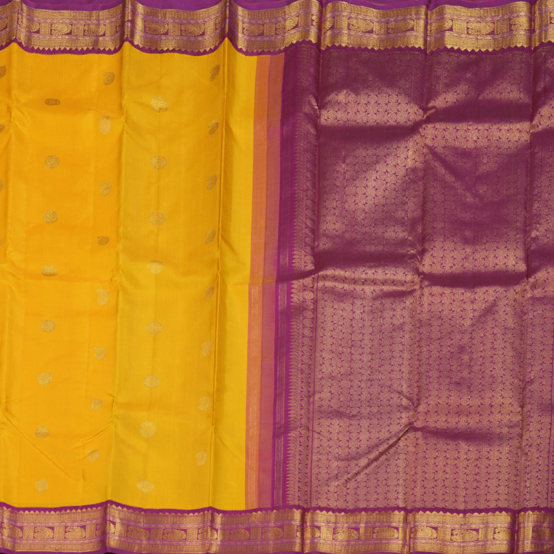 Hayagrivas Yellow Kanjivaram Silk Saree with Pink Border - BBD276E4-1