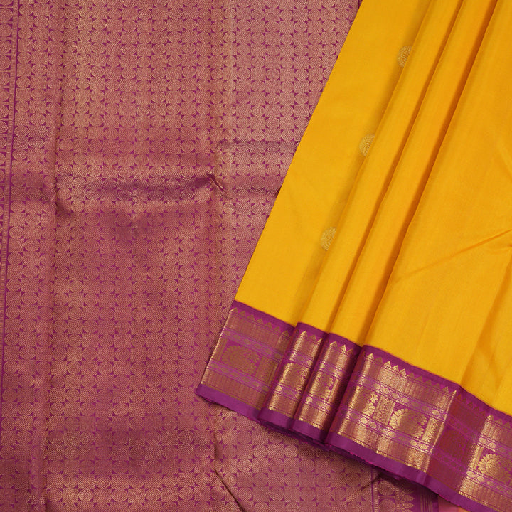 Hayagrivas Yellow Kanjivaram Silk Saree with Pink Border - BBD276E4-1