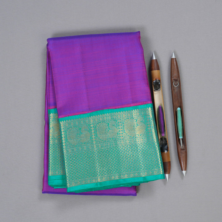 Hayagrivas Purple Kanjivaram Silk Saree with Sea Blue Border BBD280E8-1