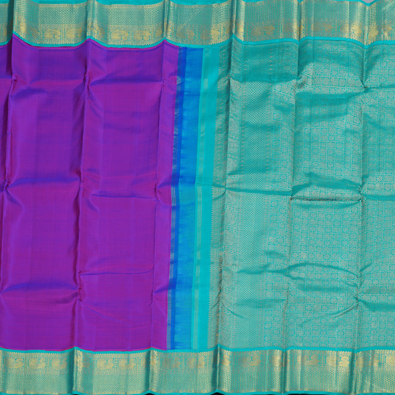 Hayagrivas Purple Kanjivaram Silk Saree with Sea Blue Border BBD280E8-1