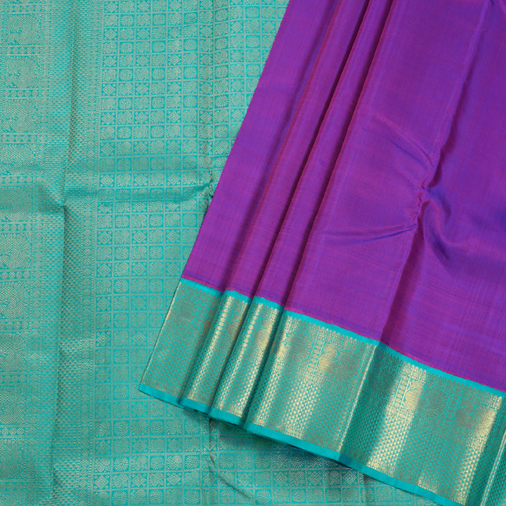 Hayagrivas Purple Kanjivaram Silk Saree with Sea Blue Border BBD280E8-1