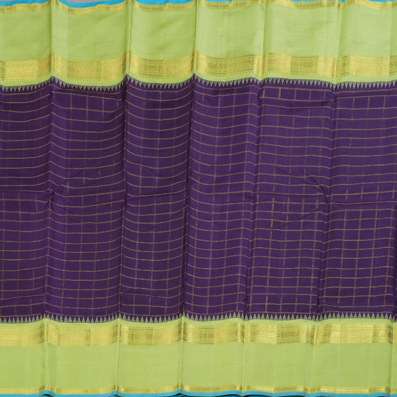 Hayagrivas Deep Purple Kanjivaram Silk Saree with Apple Green Edging and Light Blue Border - BBD304E3-1