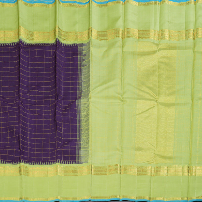 Hayagrivas Deep Purple Kanjivaram Silk Saree with Apple Green Edging and Light Blue Border - BBD304E3-1