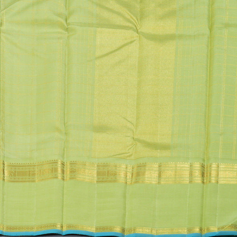 Hayagrivas Deep Purple Kanjivaram Silk Saree with Apple Green Edging and Light Blue Border - BBD304E3-1