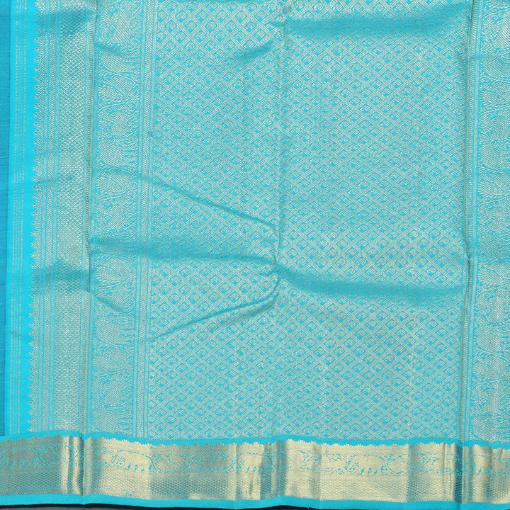 Hayagrivas blue Kanjivaram Silk Saree with Light Blue Border - BBD319E2-1