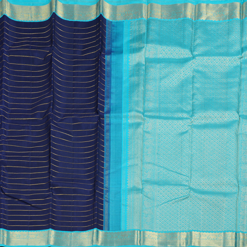 Hayagrivas blue Kanjivaram Silk Saree with Light Blue Border - BBD319E2-1