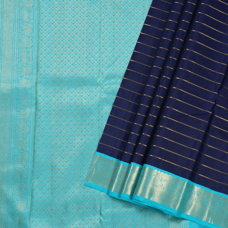 Hayagrivas blue Kanjivaram Silk Saree with Light Blue Border - BBD319E2-1