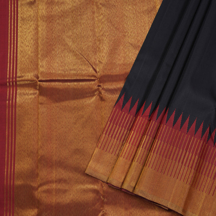 Hayagrivas Orangish Pink Handloom Kanjivaram Silk Saree with Green Border  BBD320E6-1