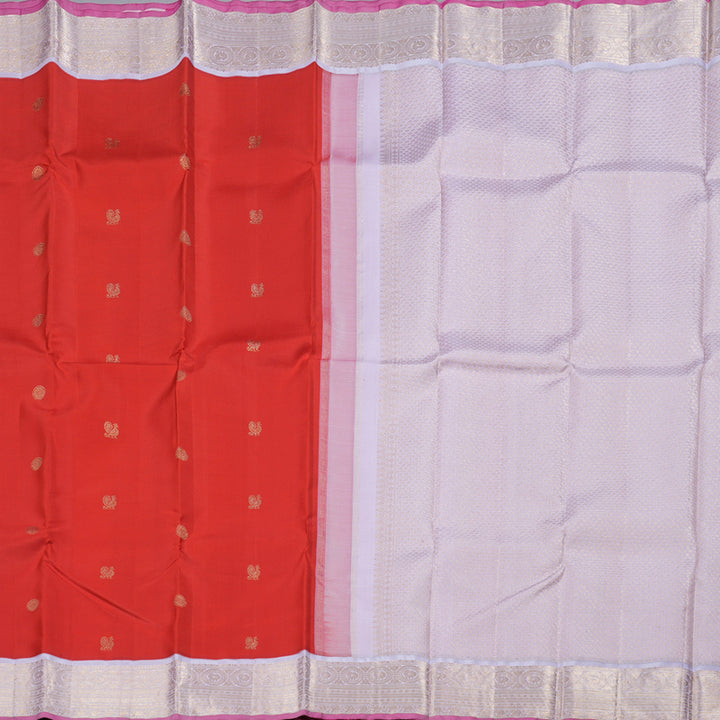 Hayagrivas Red Kanjivaram Silk Saree with Baby Pink Border- BBD324E2-1