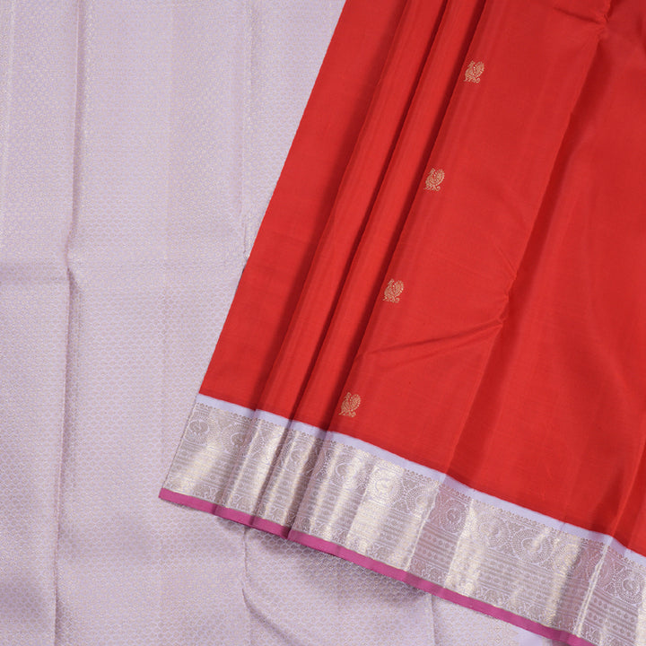 Hayagrivas Red Kanjivaram Silk Saree with Baby Pink Border- BBD324E2-1