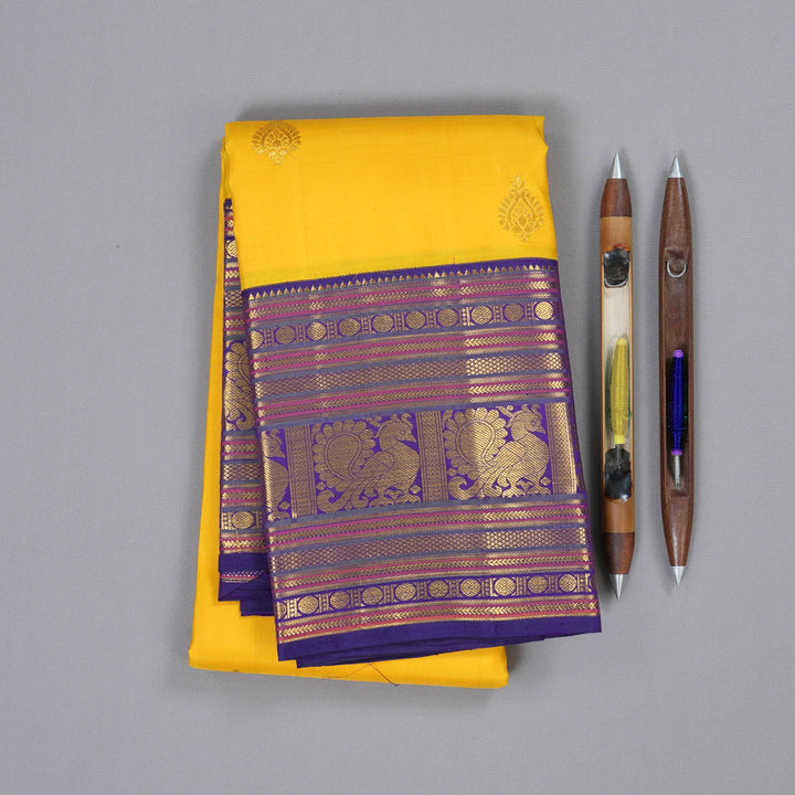 Hayagrivas Yellow Kanjivaram Silk Saree with Blue Border - BBD335E7-1