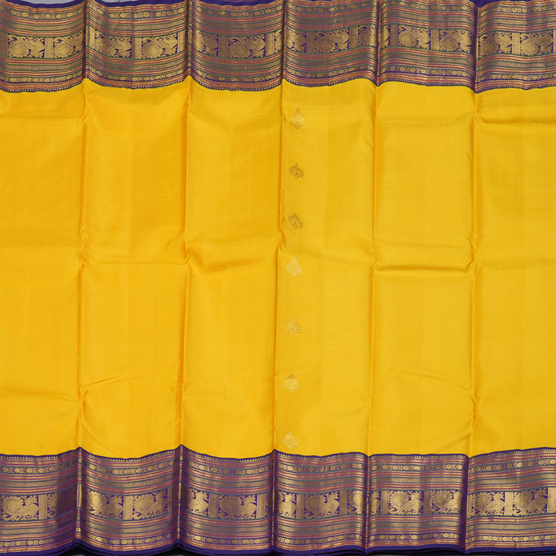 Hayagrivas Yellow Kanjivaram Silk Saree with Blue Border - BBD335E7-1