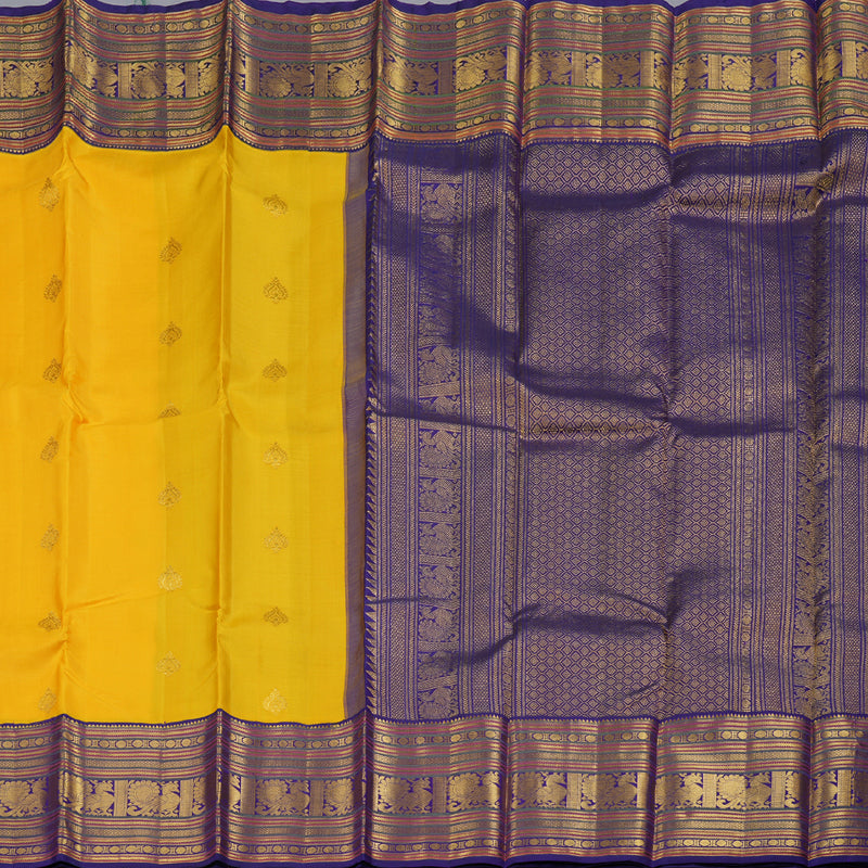 Hayagrivas Yellow Kanjivaram Silk Saree with Blue Border - BBD335E7-1