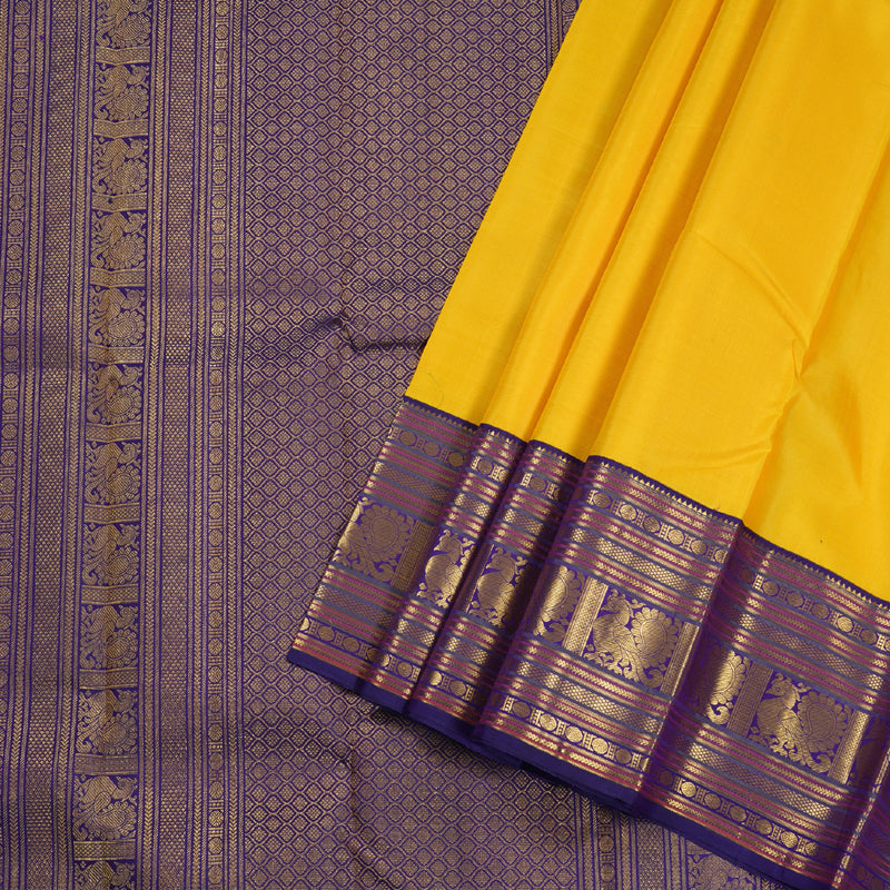 Hayagrivas Yellow Kanjivaram Silk Saree with Blue Border - BBD335E7-1