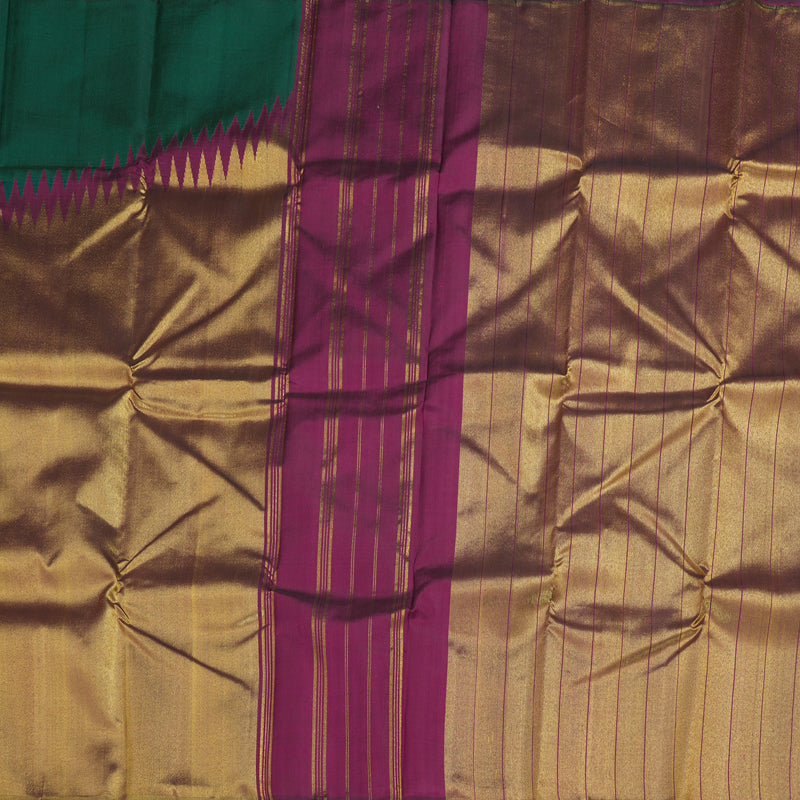 Hayagrivas Bottle Green Kanjivaram Silk Saree with Rising Purple Border - BBD335E8-1