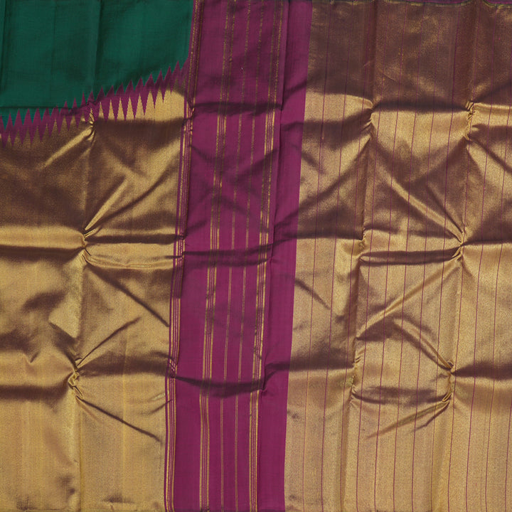 Hayagrivas Bottle Green Kanjivaram Silk Saree with Rising Purple Border - BBD335E8-1