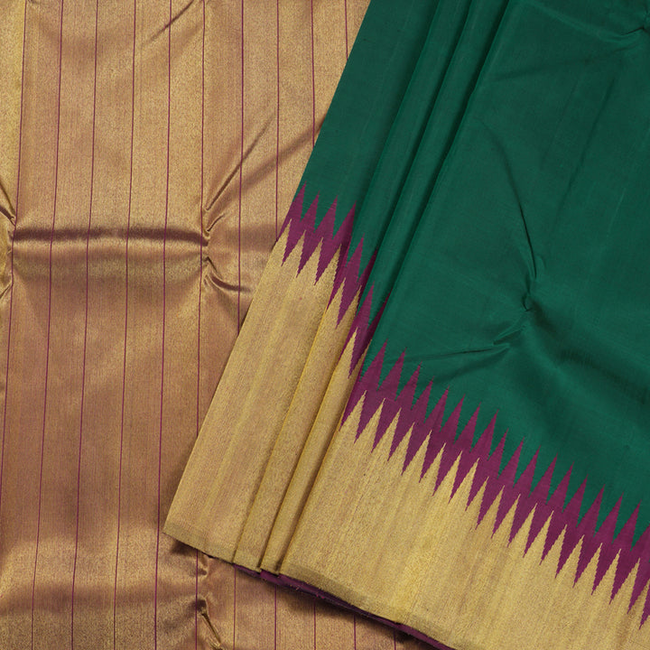 Hayagrivas Bottle Green Kanjivaram Silk Saree with Rising Purple Border - BBD335E8-1