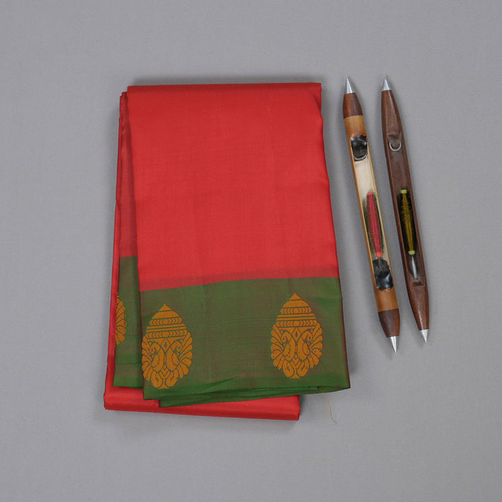 Hayagrivas Red Handloom Kanjivaram Silk Saree with Mandhalir Border BBD336E1-6