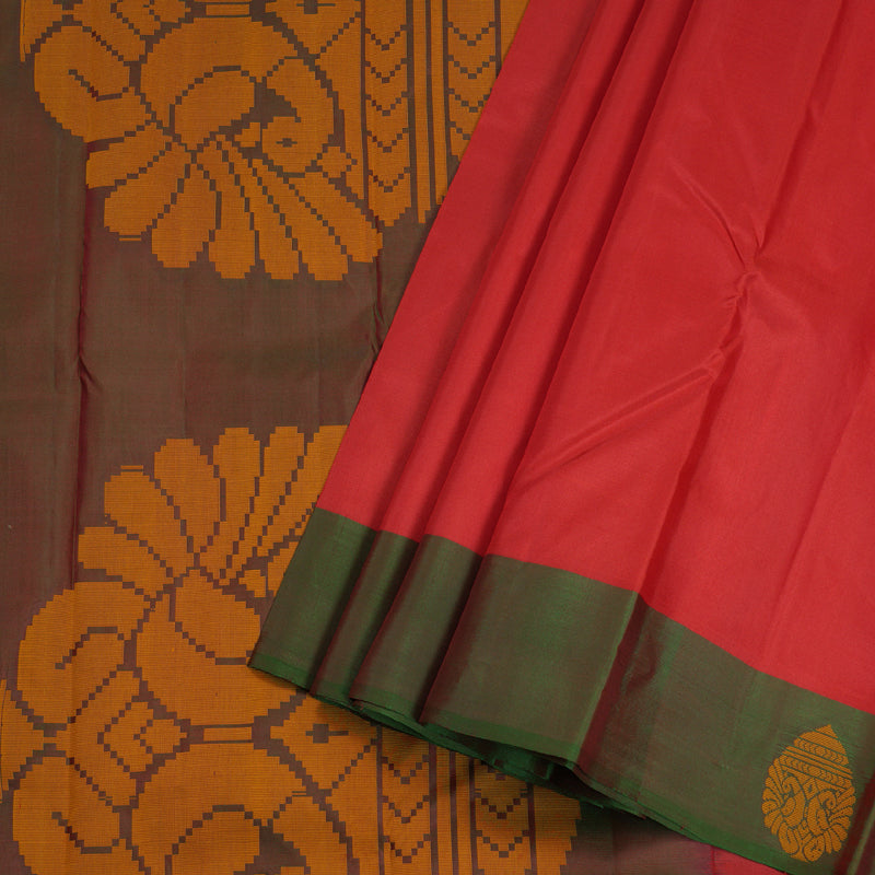 Hayagrivas Red Handloom Kanjivaram Silk Saree with Mandhalir Border BBD336E1-6