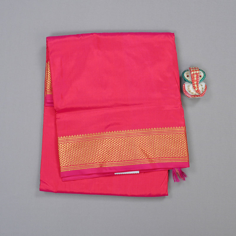 Hayagrivas Handloom Kanjivaram Ten Yards Silk Saree in Glowing Orangish Pink BBD349E1-6