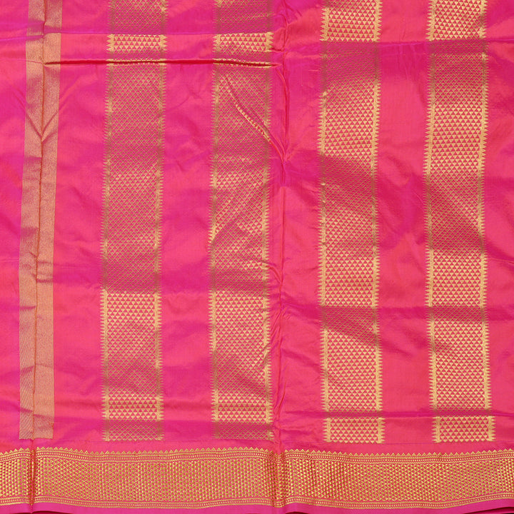 Hayagrivas Handloom Kanjivaram Ten Yards Silk Saree in Glowing Orangish Pink BBD349E1-6