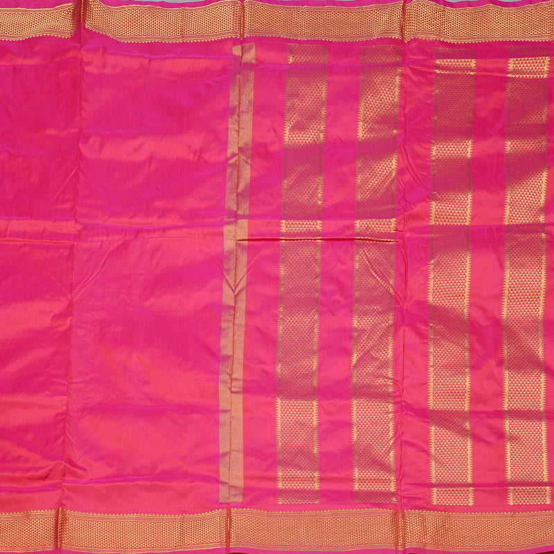 Hayagrivas Handloom Kanjivaram Ten Yards Silk Saree in Glowing Orangish Pink BBD349E1-6