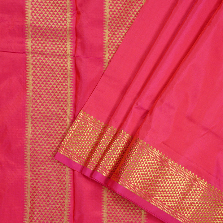 Hayagrivas Handloom Kanjivaram Ten Yards Silk Saree in Glowing Orangish Pink BBD349E1-6