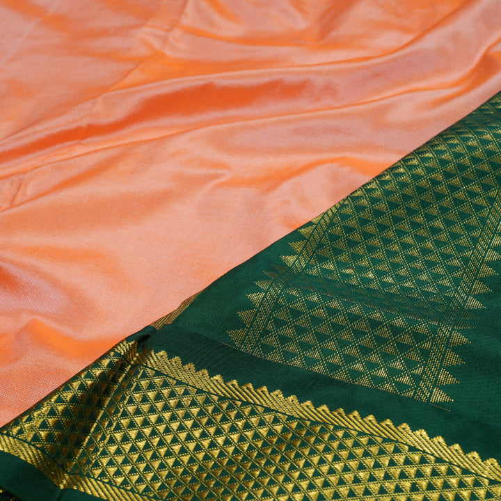 Hayagrivas Peach Orange Ten Yards Silk Saree with Bottle Green Border BBD349E2-28