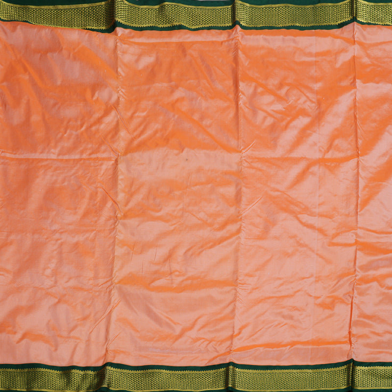 Hayagrivas Peach Orange Ten Yards Silk Saree with Bottle Green Border BBD349E2-28