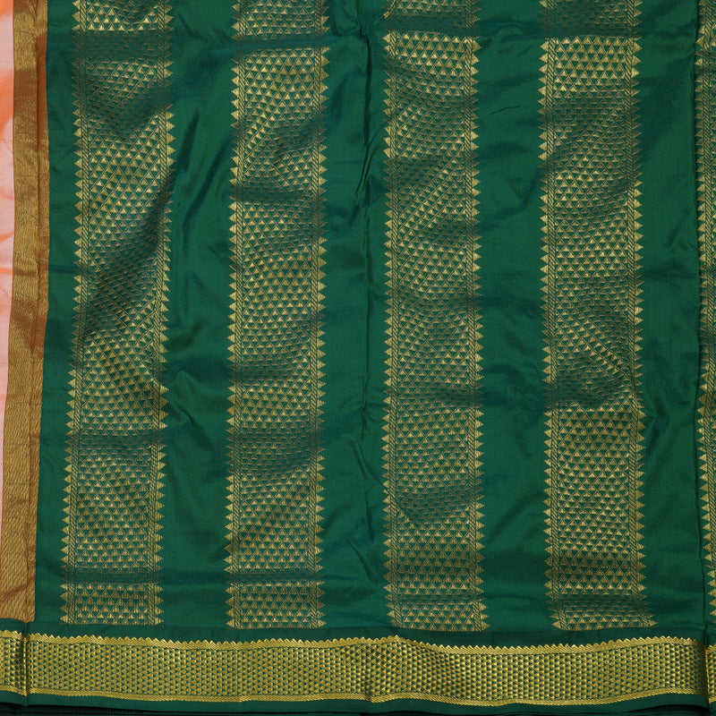 Hayagrivas Peach Orange Ten Yards Silk Saree with Bottle Green Border BBD349E2-28