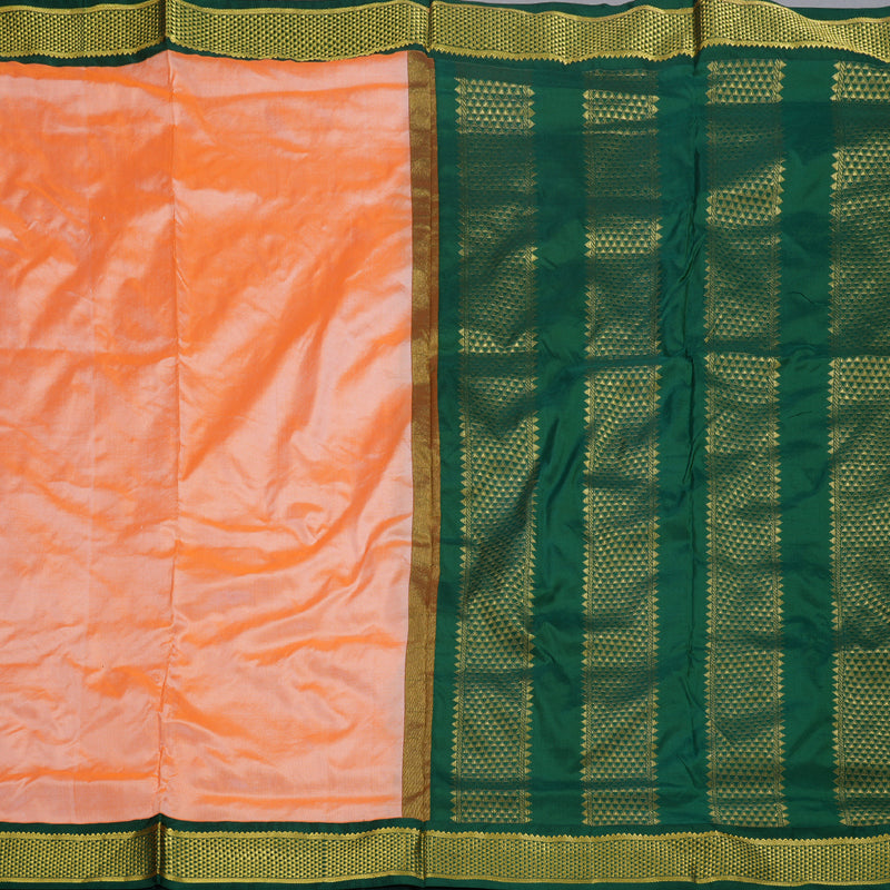 Hayagrivas Peach Orange Ten Yards Silk Saree with Bottle Green Border BBD349E2-28