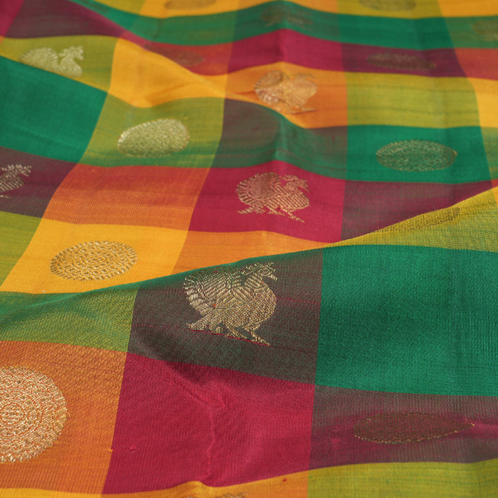 Hayagrivas Multi Color Checkered Kanjivaram Silk Saree - BBD354E2-1