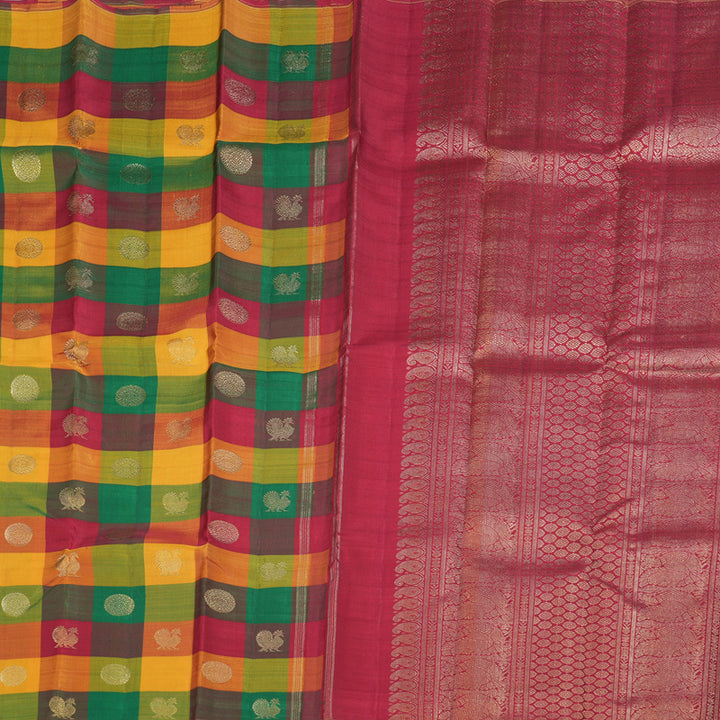 Hayagrivas Multi Color Checkered Kanjivaram Silk Saree - BBD354E2-1