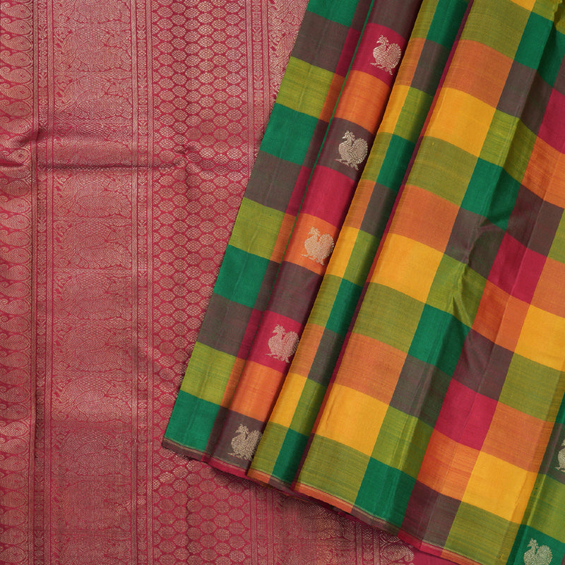 Hayagrivas Multi Color Checkered Kanjivaram Silk Saree - BBD354E2-1