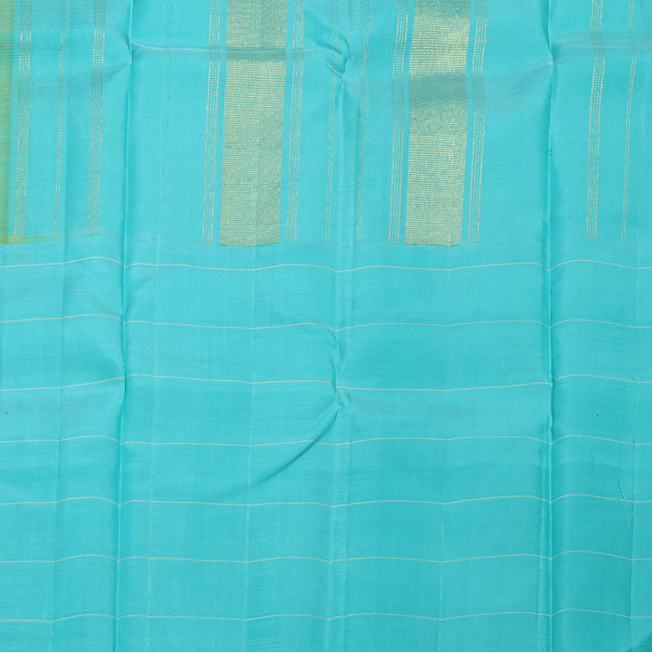 Hayagrivas Handloom  Lemon Yellow With Teal Kanjivaram Silk Saree BBD355E11-1