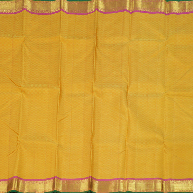 Hayagrivas Mustard Yellow Kanjivaram Silk Saree with Pink Border