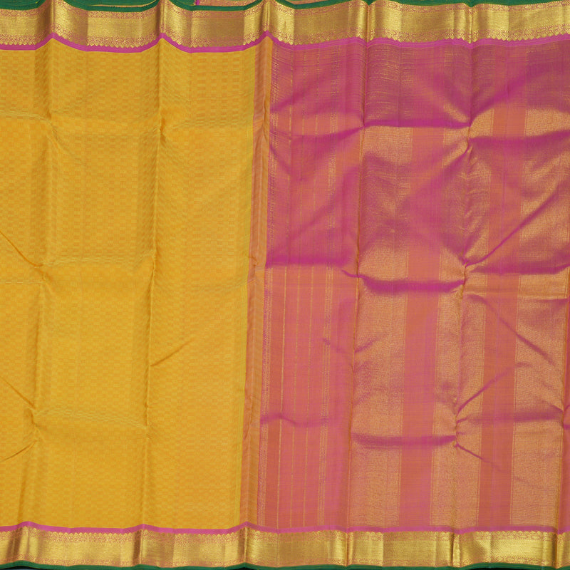 Hayagrivas Mustard Yellow Kanjivaram Silk Saree with Pink Border BBD356E13-1