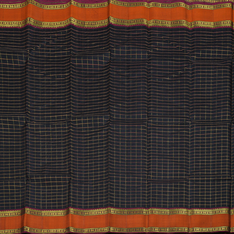 Hayagrivas Black Kanjivaram Silk Saree with Burnt Orange Border BBD356E6-6