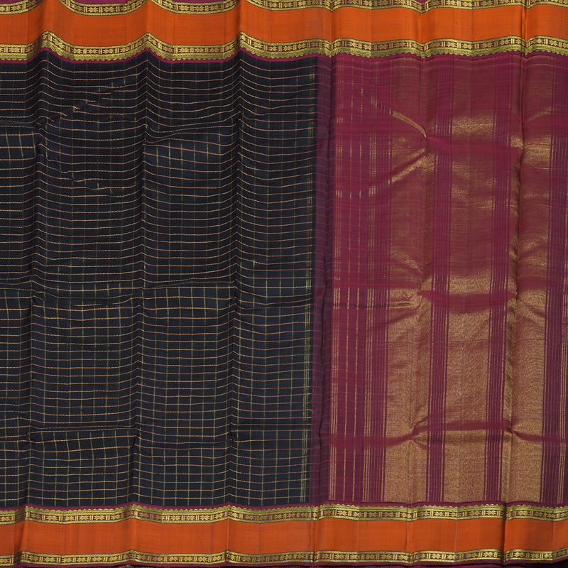 Hayagrivas Black Kanjivaram Silk Saree with Burnt Orange Border BBD356E6-6