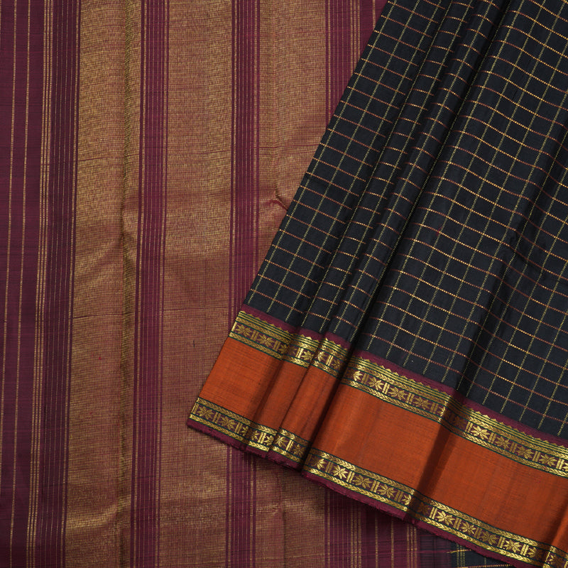 Hayagrivas Black Kanjivaram Silk Saree with Burnt Orange Border BBD356E6-6