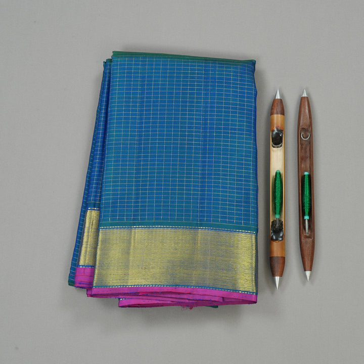Hayagrivas Peacock Blue Handloom Kanjivaram Silk Saree BBD356E7-3