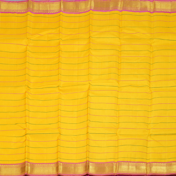 Hayagrivas Yellow Kanjivaram Silk Saree with Pink Border BBD357E4-5