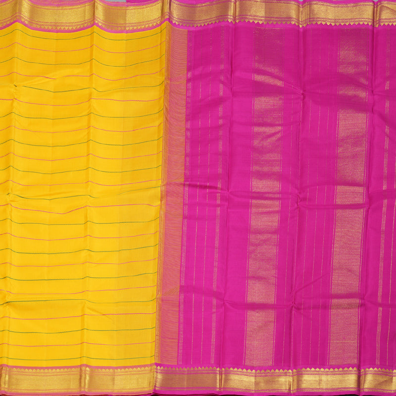 Hayagrivas Yellow Kanjivaram Silk Saree with Pink Border BBD357E4-5