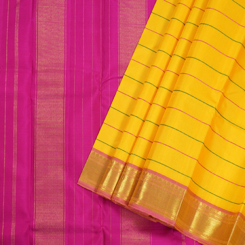 Hayagrivas Yellow Kanjivaram Silk Saree with Pink Border BBD357E4-5