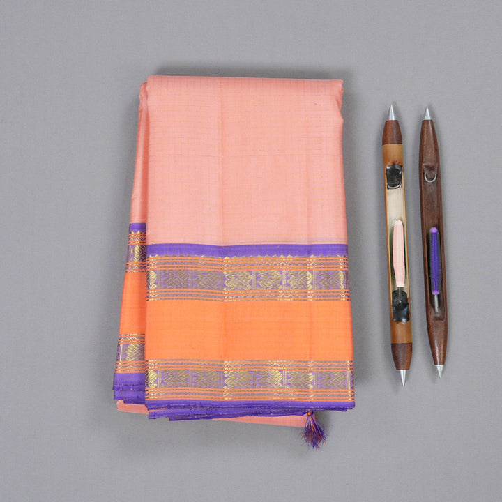 Hayagrivas Peach Pink Handloom Kanjivaram Silk Saree with Peach Orange Border BBD357E5-2