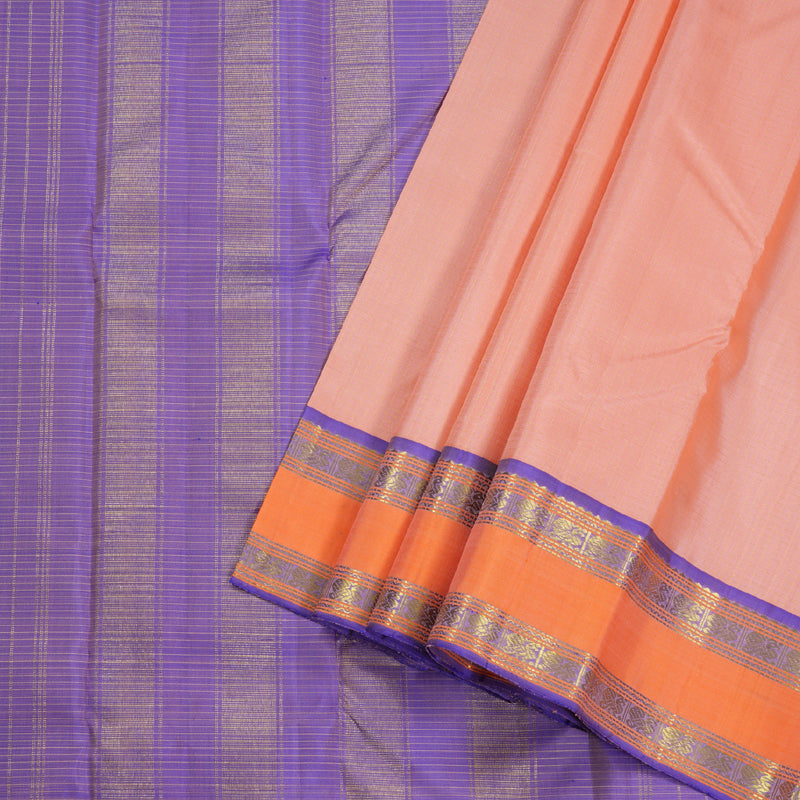 Hayagrivas Peach Pink Handloom Kanjivaram Silk Saree with Peach Orange Border BBD357E5-2