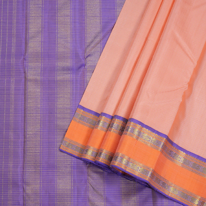Hayagrivas Peach Pink Handloom Kanjivaram Silk Saree with Peach Orange Border BBD357E5-2